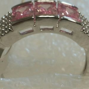 Pink topaz and cubics in silver settingh